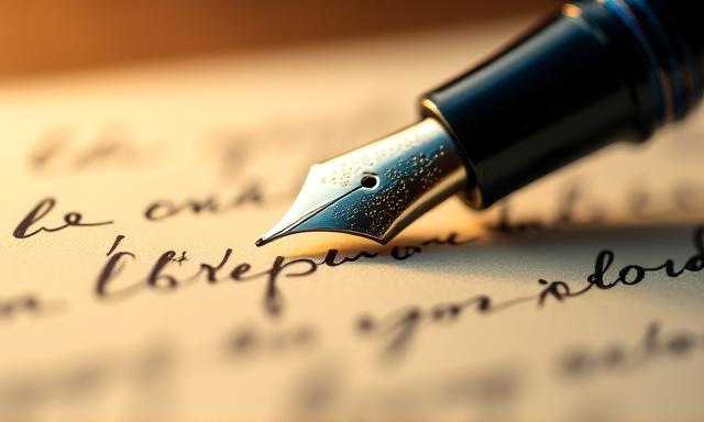 Close-up van een antieke vulpen op handgeschept papier met sierlijke letters